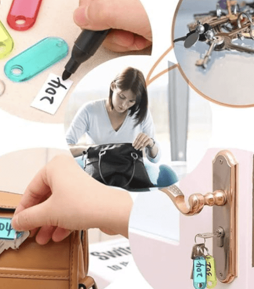 100pcs Colorful Clear Plastic Key Tags Id Label with Key Chain Tag Card Split Ring - Image 2